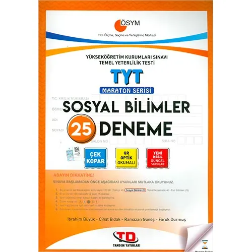 Tandem TYT Sosyal Bilimler 25 Deneme