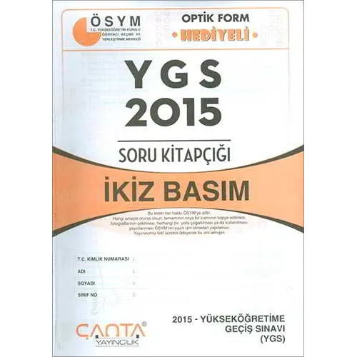 Çanta Yayınları YGS 2015 Soru Kitapçığı İkiz Basım