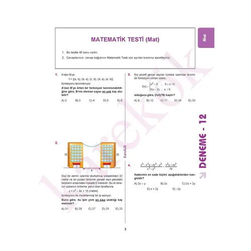 Karekök AYT Sayısal 12’li Deneme Sınavı