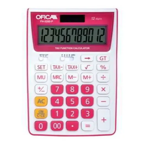 Ofica FH 5200P 12 Hane TAXlı Masa Tipi Hesap Makinası Pembe