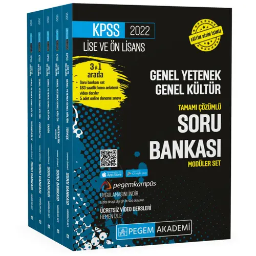 Pegem Akademi 2022 KPSS Lise ve Önlisans Genel Yetenek Genel Kültür Tamamı Çözümlü Soru Bankası Seti