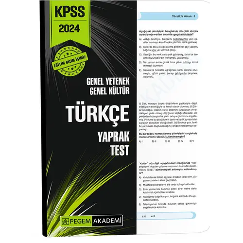 Pegem Akademi 2024 KPSS Türkçe Yaprak Test