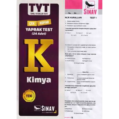 Sınav TYT Kimya Yaprak Test