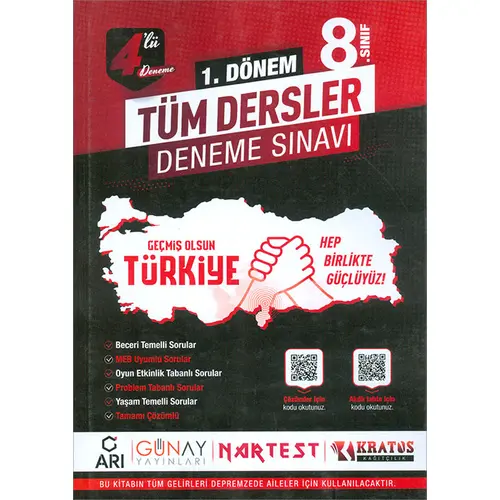 Tekyürek 8.Sınıf 1. Dönem 4lü Tüm Dersler Deneme Sınavı Nartest Yayınevi