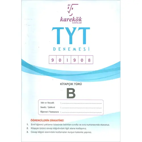 TYT Denemesi B Kitapçık 901908 Karekök Yayınları