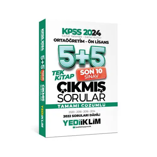 Yediiklim 2024 KPSS Ortaöğretim - Ön Lisans Çözümlü 5+5 Çıkmış Sorular Tek Kitap